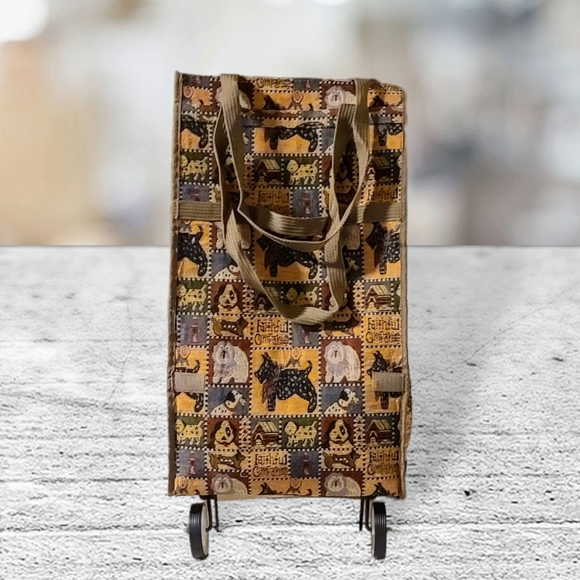 Jade Tapestry Dogs Faithful Companion Collapsible Rolling Travel Bag - Picture 4 of 8